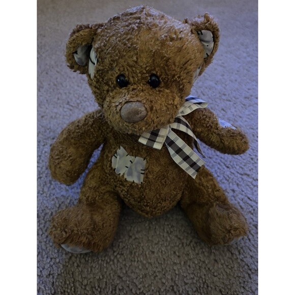 Posh Paws Teddy Bear Patches Plush with Plaid Bow - Picture 10 of 10